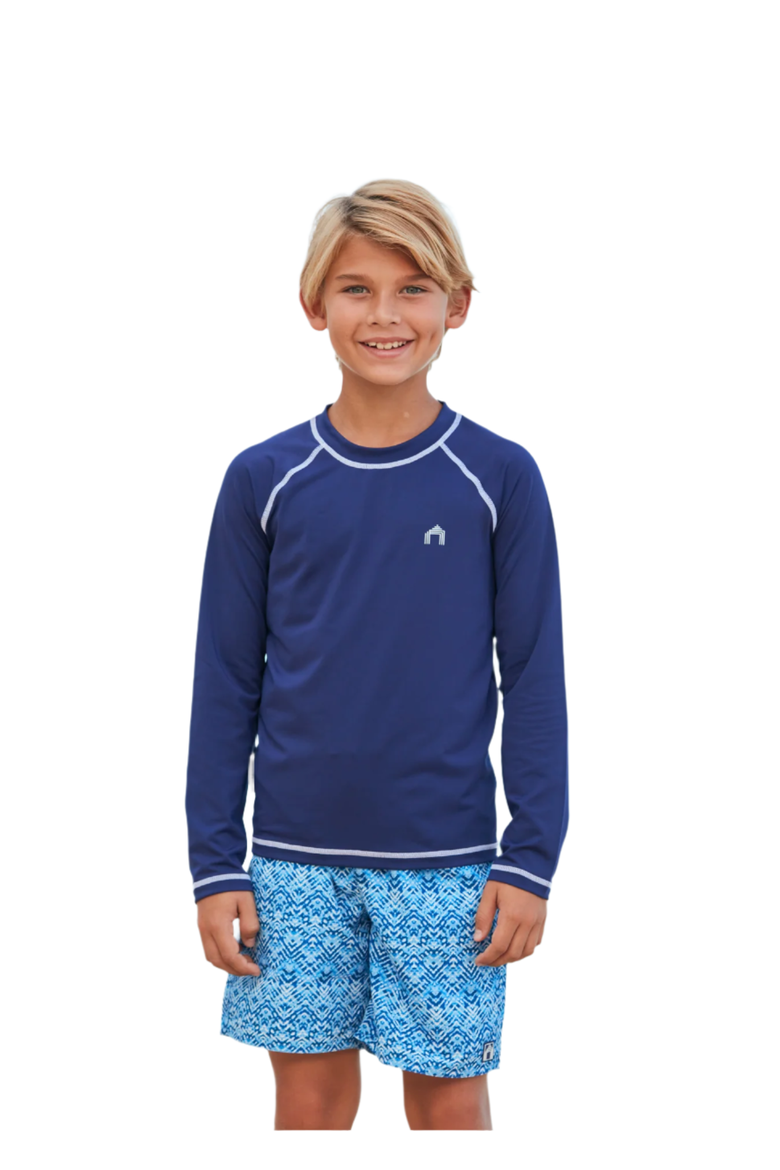 Boys Long Sleeve Cabana Rashguard, Main, color, Navy