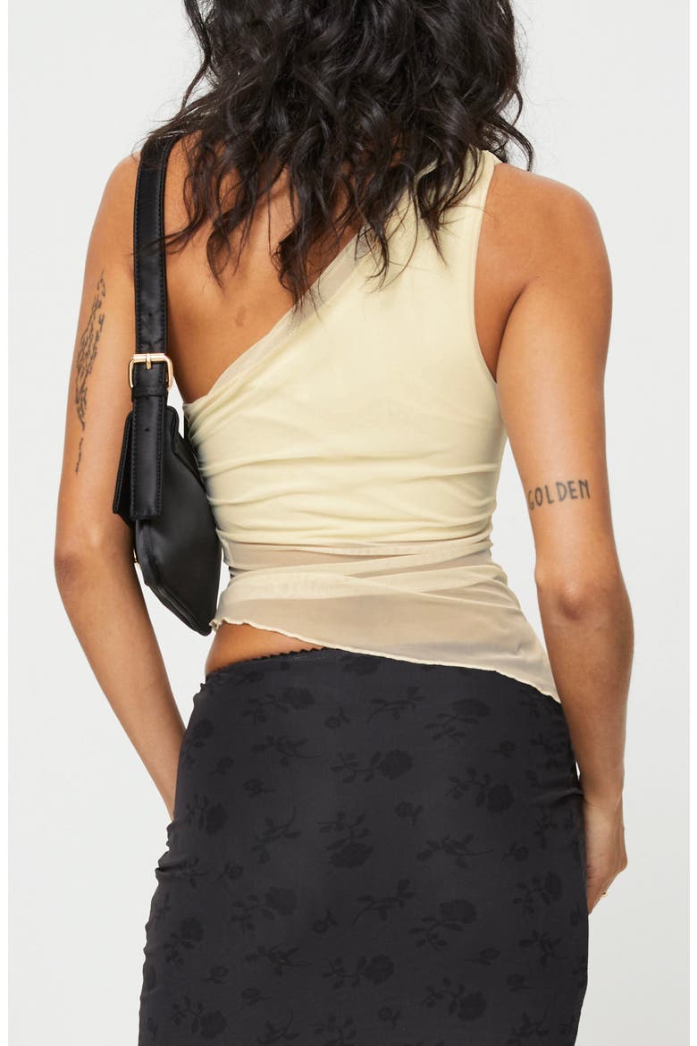 Gilda One-Shoulder Asymmetric Mesh Crop Top, Alternate, color, LIGHT BEIGE