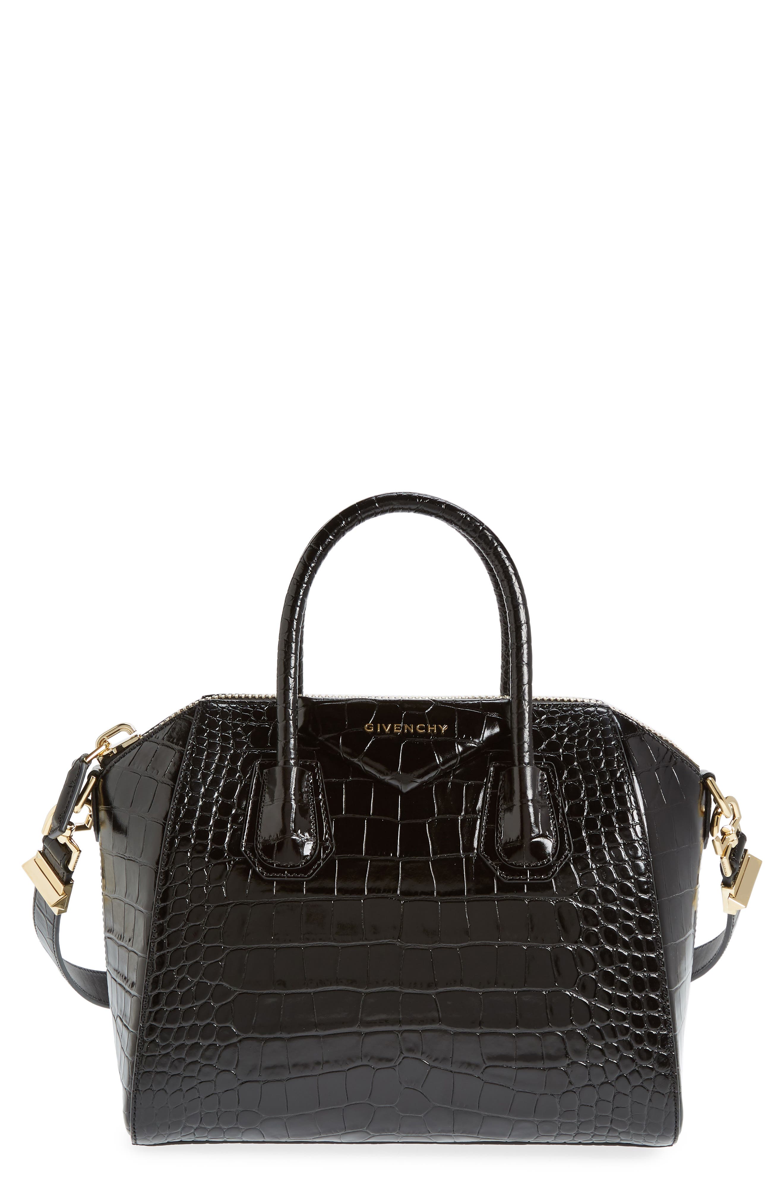 Givenchy Small Antigona Croc Embossed Calfskin Satchel, Main, color, 