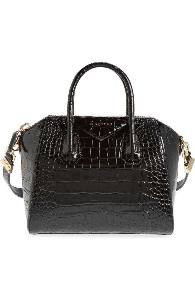 Givenchy Small Antigona Croc Embossed Calfskin Satchel, Main, color,