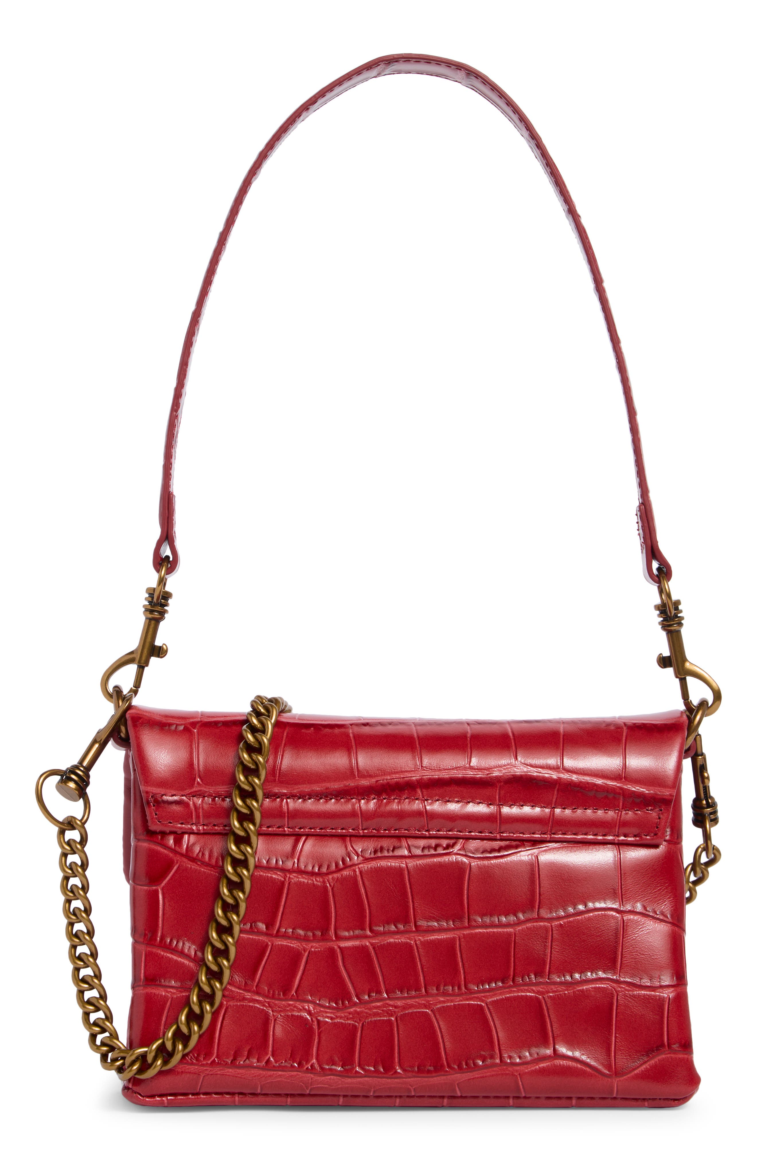 Mini Brompton Croc Embossed Leather Crossbody Bag, Alternate, color, RED