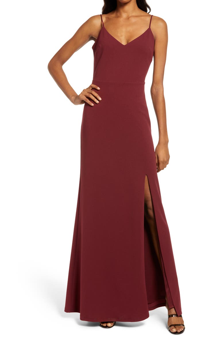 WAYF The Abigal Cowl Back Side Slit Gown, Main, color, Merlot