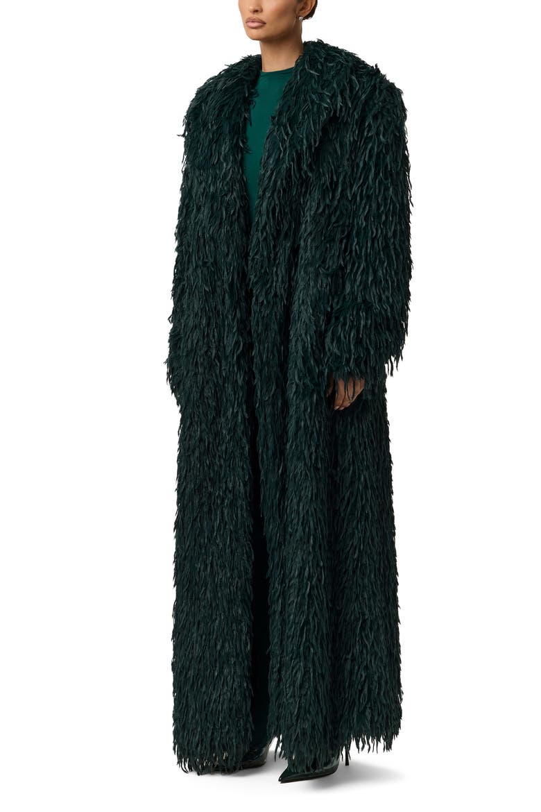 Long Faux Feather Coat, Alternate, color, EMERALD