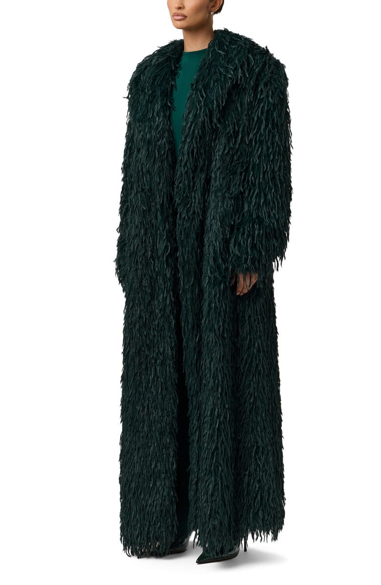 Naked Wardrobe Long Faux Feather Coat, Alternate, color, Emerald