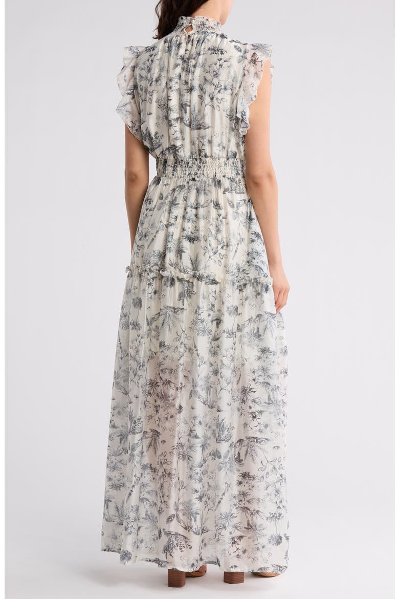 Floral Flutter Sleeve Maxi Dress, Alternate, color, WHITE BLACK