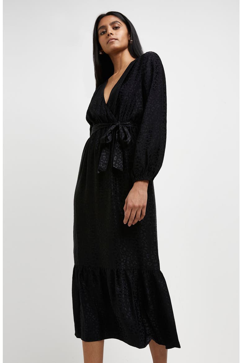 Long Sleeve Jacquard Wrap Dress, Alternate, color, BLACK