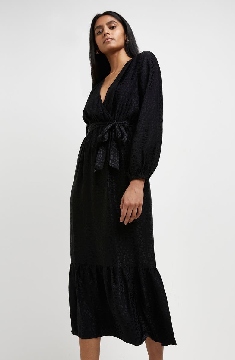 River Island Long Sleeve Jacquard Wrap Dress, Alternate, color, 