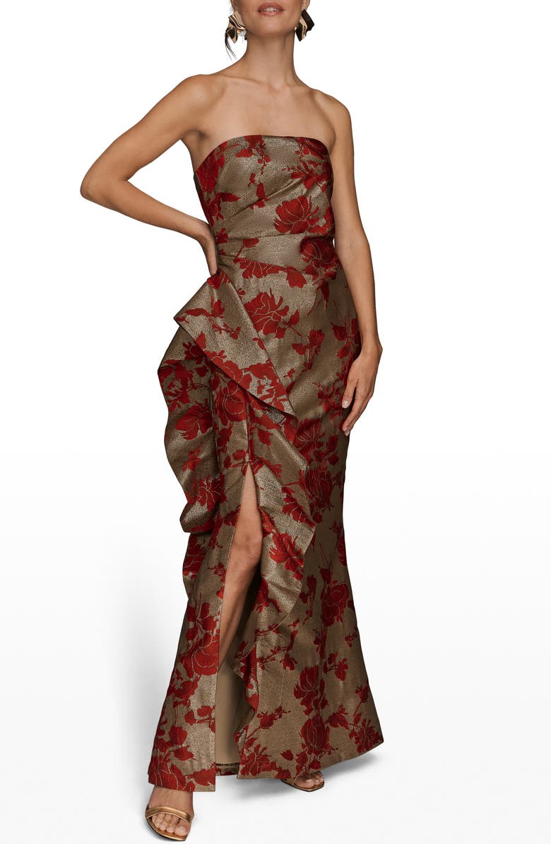 Donna Karan New York Floral Metallic Jacquard Sleeveless Gown, Alternate, color, Gold/ Autumn