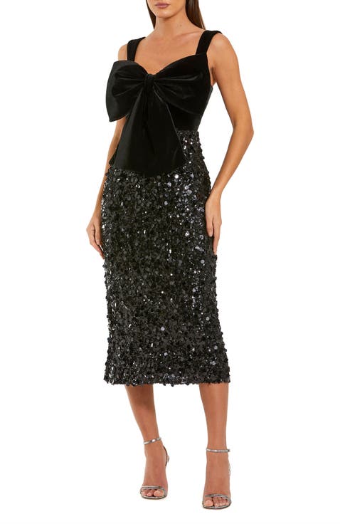 Sleeveless Sequin Midi Dress With Velvet Bow