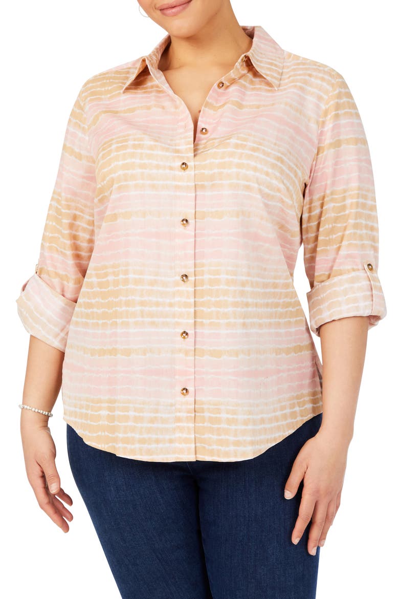 Zoey Tie Dye Cotton Button-Up Blouse, Main, color, PINK WHISPER