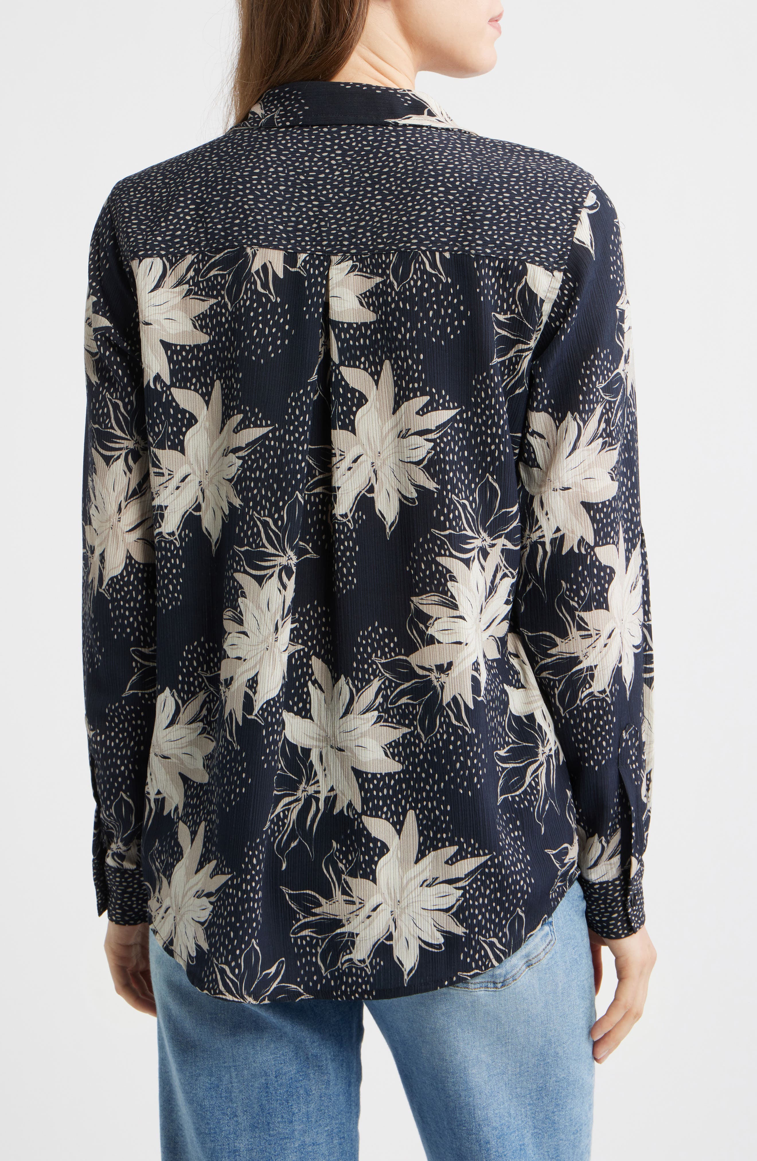 Print Roll Tab Sleeve Chiffon Button-Up Shirt - image 2
