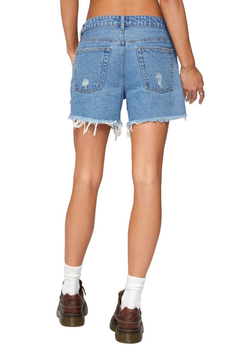 Cale Distressed Low RIse Cutoff Denim Shorts, Alternate, color, BLUE-WASHED