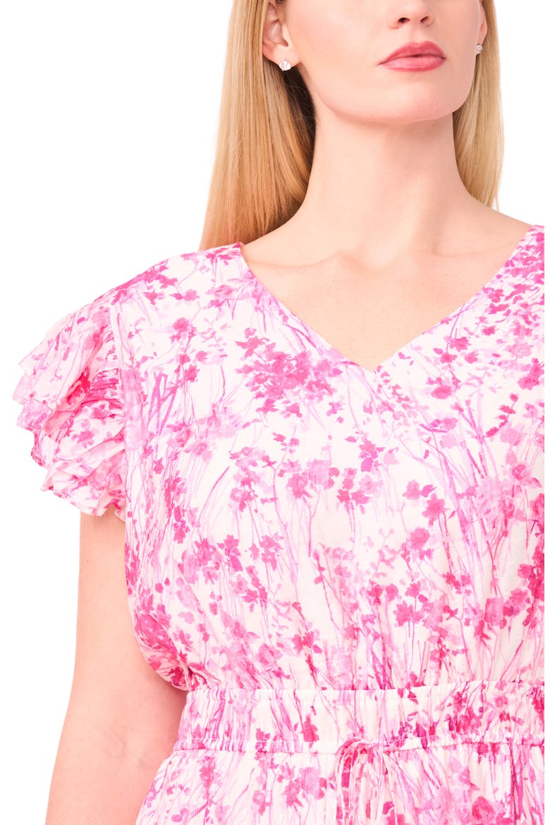 Double Ruffle Sleeve Midi Dress, Alternate, color, NEW IVORY/ PINK FLORAL