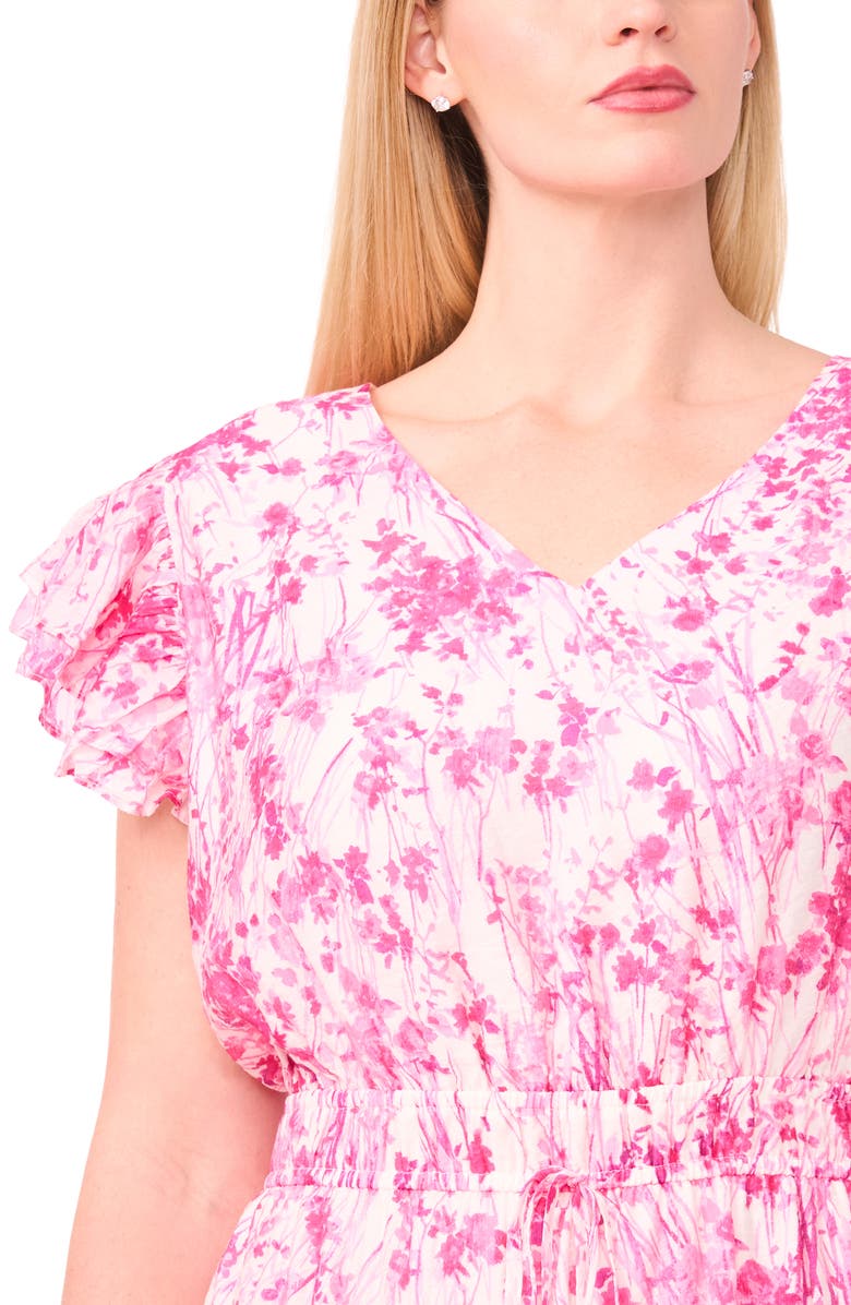 Halogen<sup>®</sup> Double Ruffle Sleeve Midi Dress, Alternate, color, New Ivory/ Pink Floral