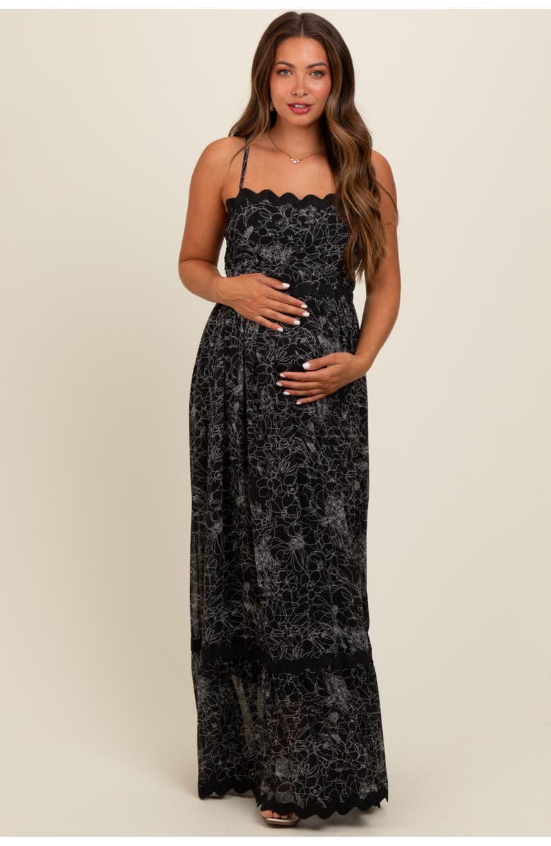 PinkBlush Floral Contrast Trim Maxi Dress, Alternate, color, Black