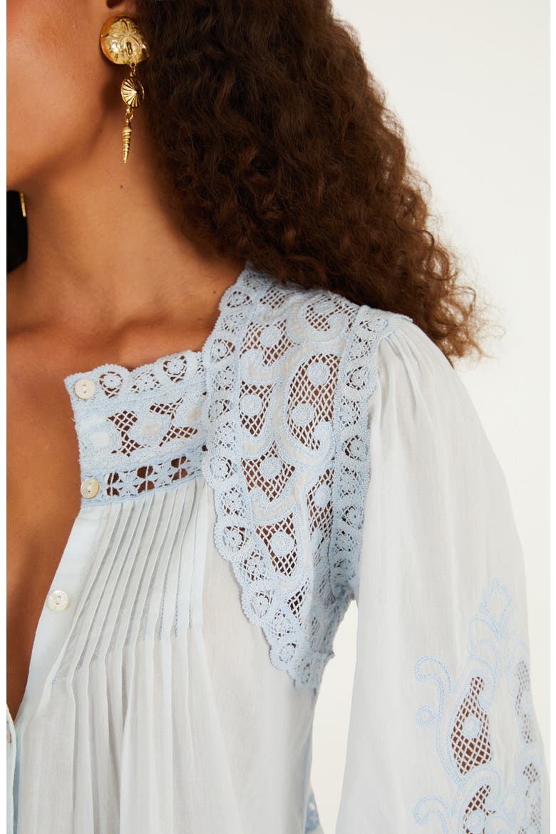 Richilieu Lace Panel Cotton Blouse, Alternate, color, BLUE