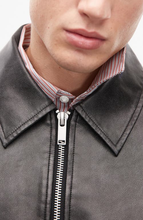 Topman Distressed Faux Leather Oversized Bomber Jacket In Black In Black