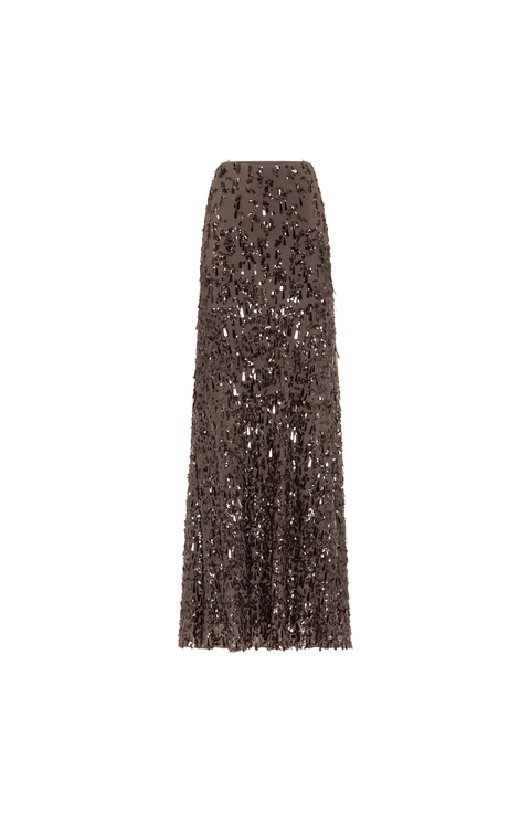 Long skirt with swing drops embroidery