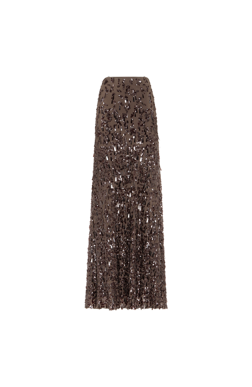 Brunello Cucinelli Long Skirt With Swing Drops Embroidery In Brown