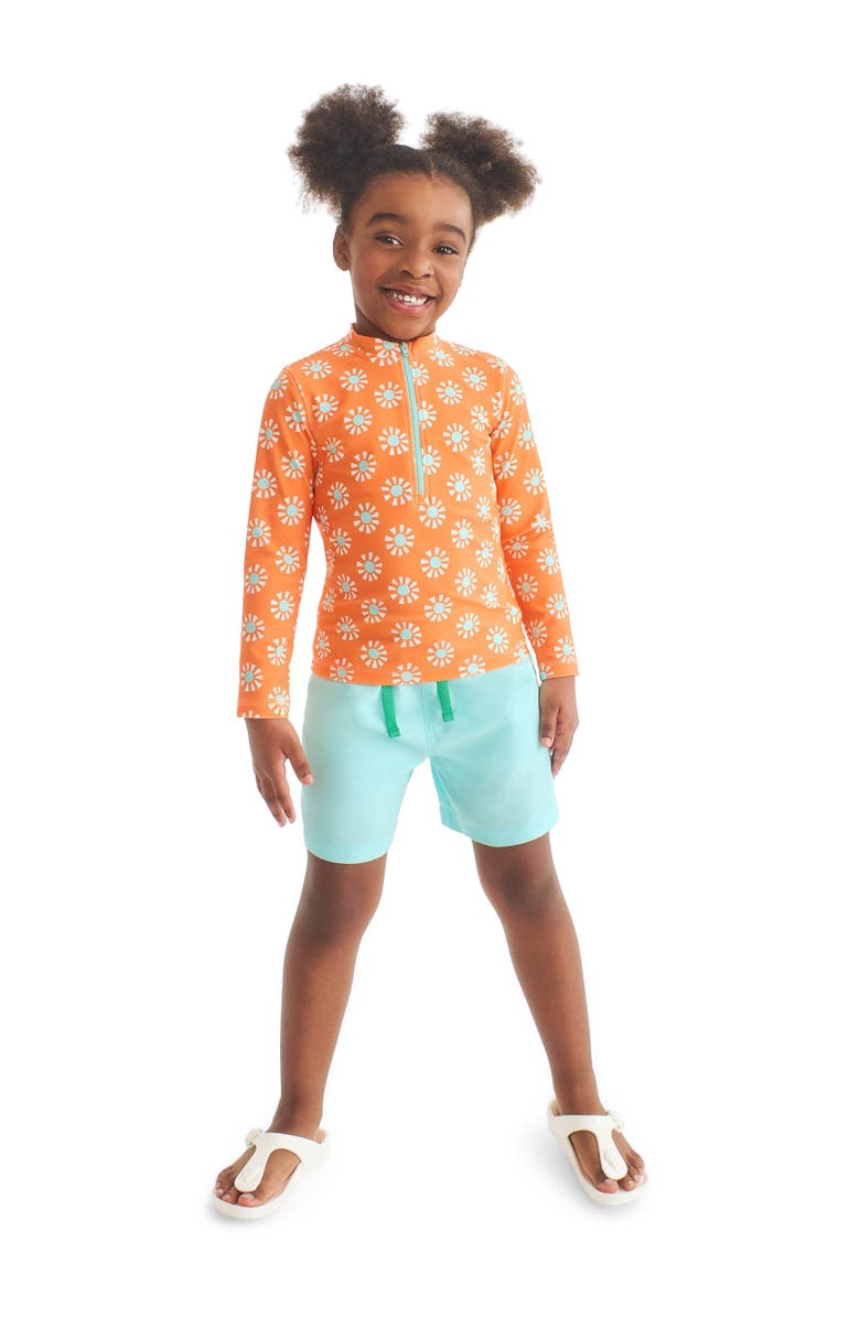 Primary Kids Long Sleeve Half-Zip Rash Guard In Cutout Suns, Alternate, color, Cantaloupe Cutout Suns