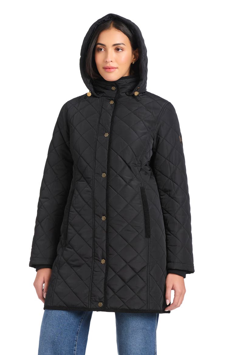 Water Resistant Quilted Coat with Removable Hood, Alternate, color, BLACK
