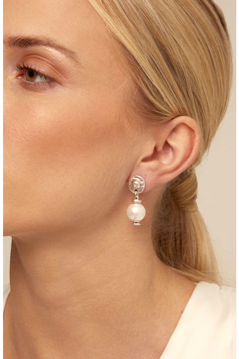 Medallion Pearl Drop Earrings, Alternate, color, Silver