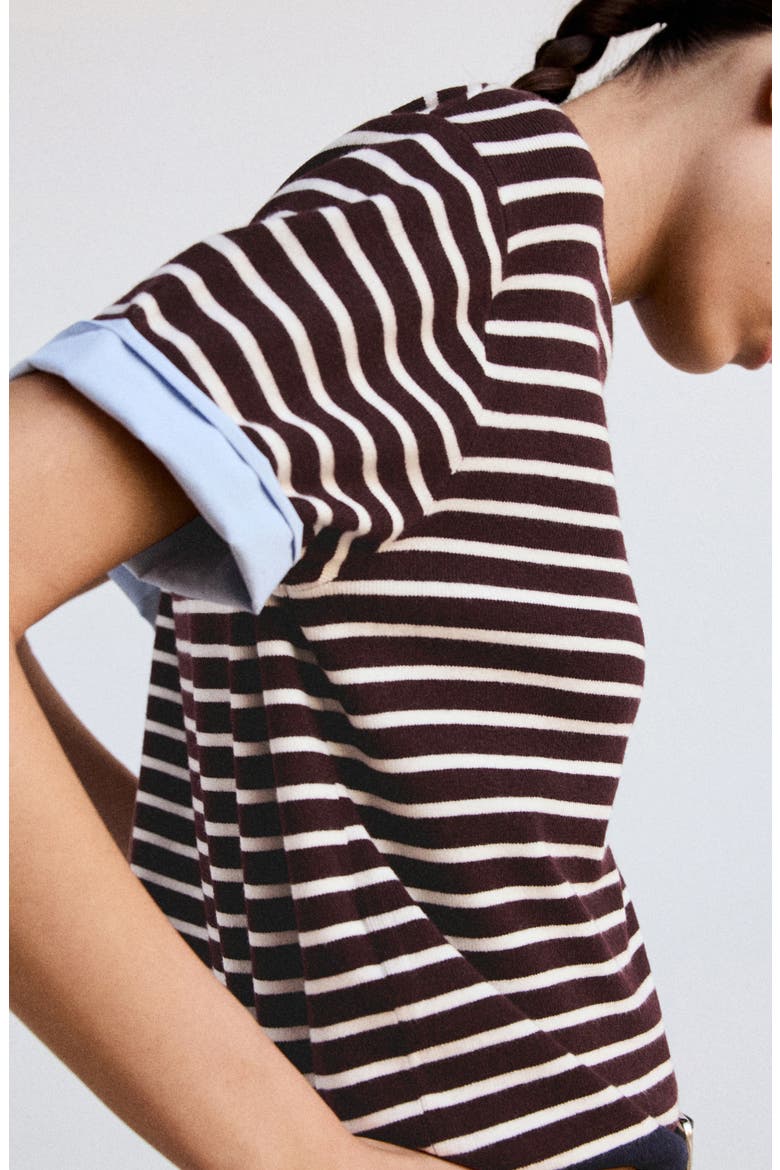 Biboy Striped Crewneck Sweater, Alternate, color, CHOCOLATE