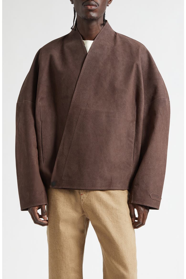 The Berger Wrapped Suede Jacket, Main, color, DARK BROWN