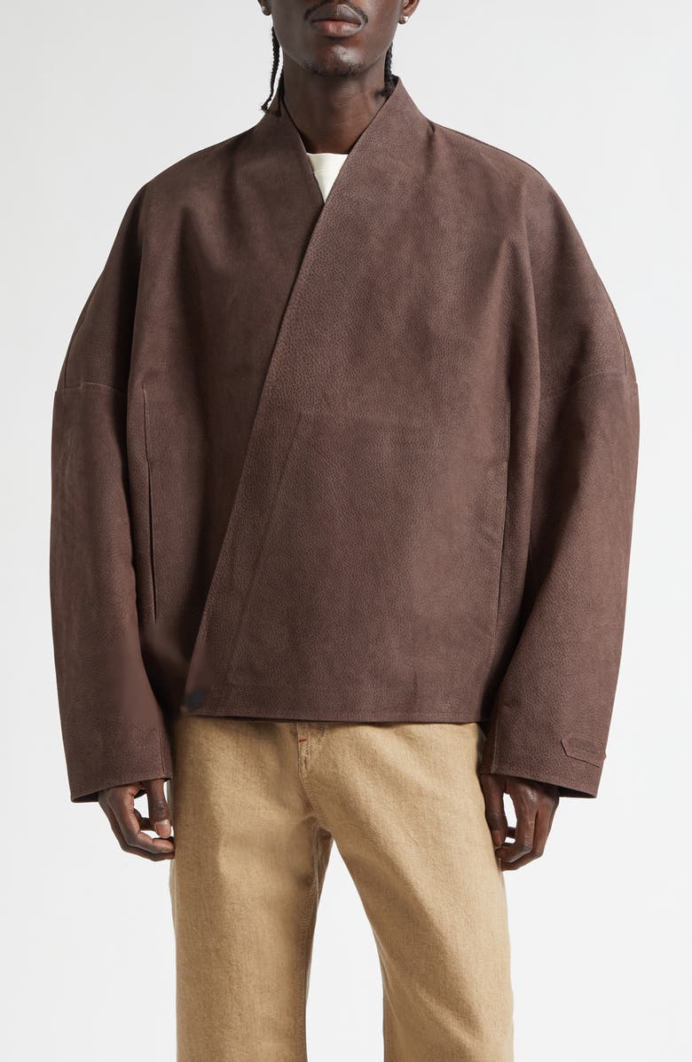 Jacquemus The Berger Wrapped Suede Jacket, Main, color, Dark Brown