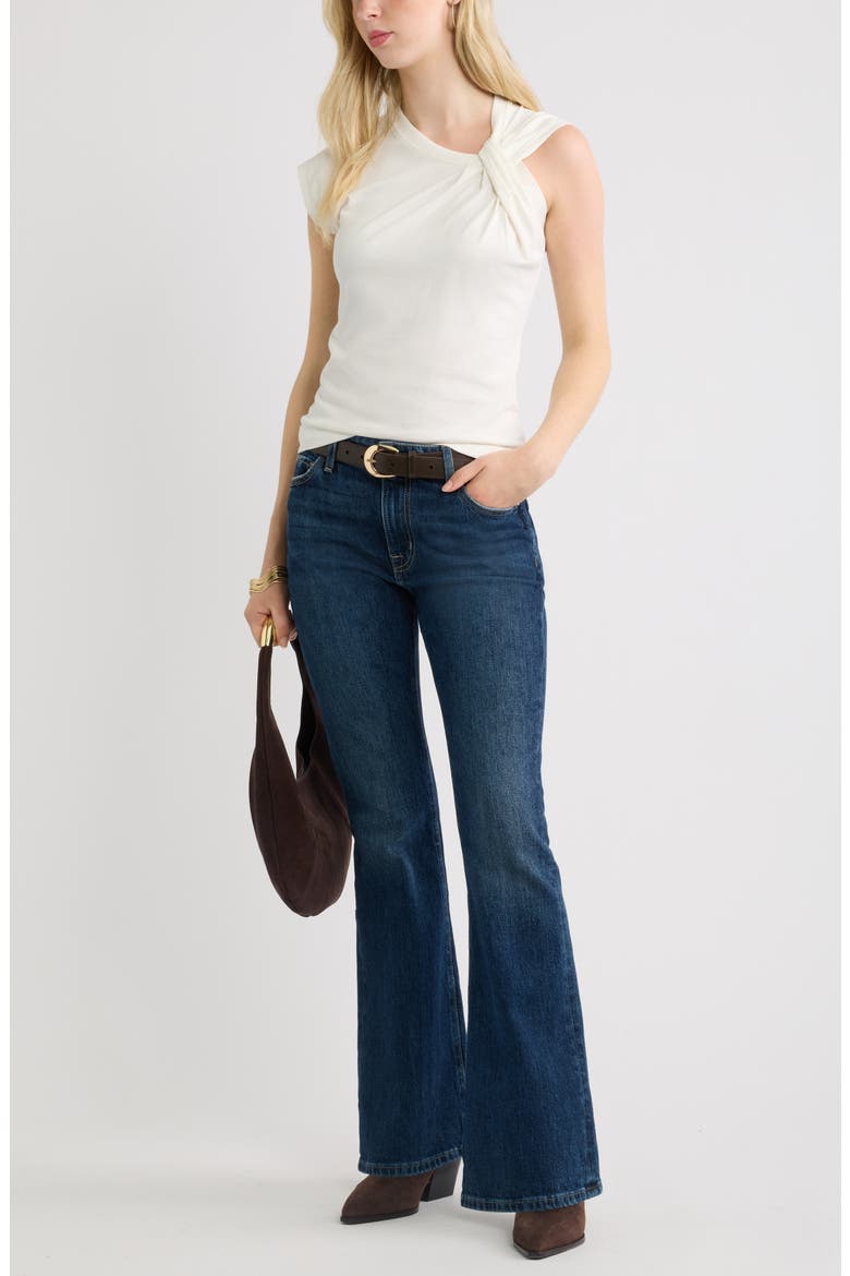 Twist Neck Asymmetric Sleeve Cotton Top, Alternate, color, IVORY EGRET