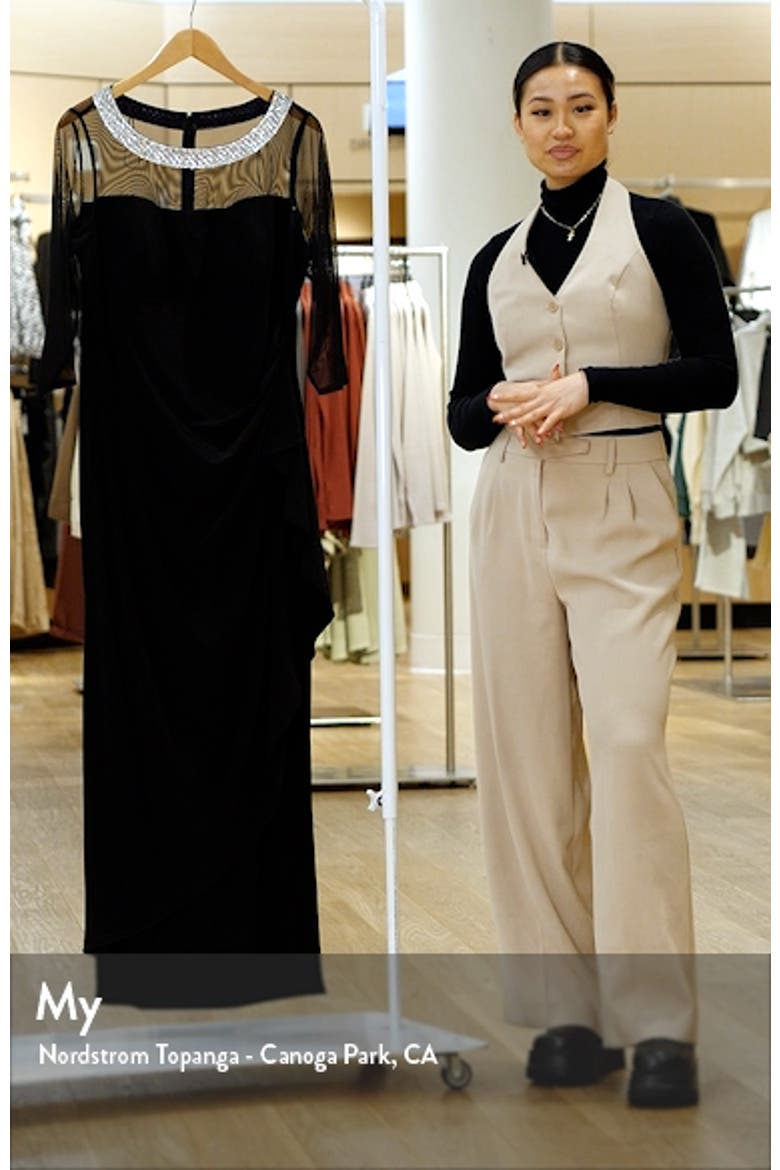 Illusion Sleeve Side Ruched Gown video