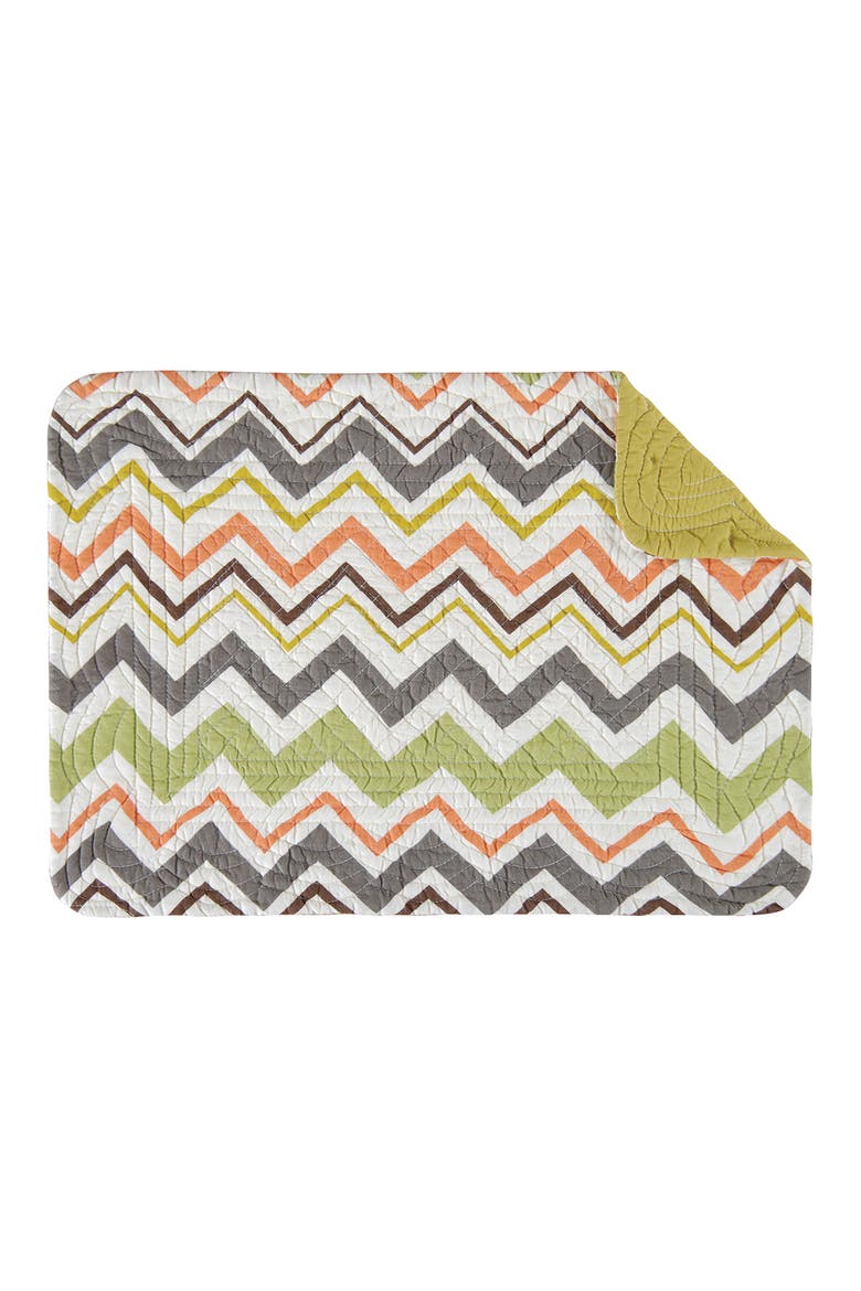 Tazzo Cotton Reversible Placemats Set of 4 Quilt, 13" x 19", Main, color, Green