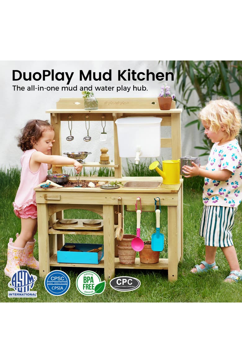 DuoPlay Outdoor Wooden Mud Kitchen Set for Kids, Alternate, color, Multicolor