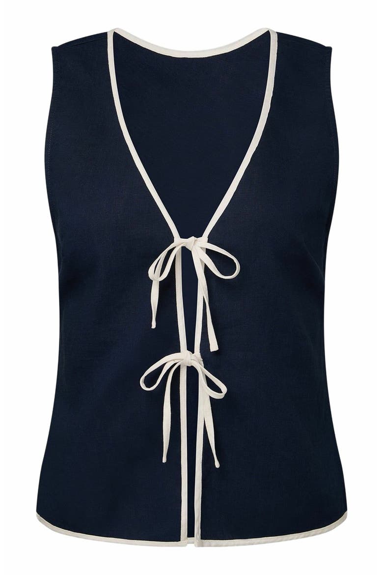 Air Linen Tie Front Tank, Alternate, color, DEEP NAVY/WHITE