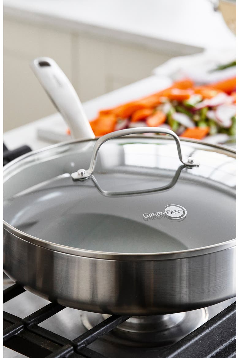 Chatham Anodized Stainless Ceramic Nonstick Sauté Pan with Glass Lid, Alternate, color, STAINLESS STEEL