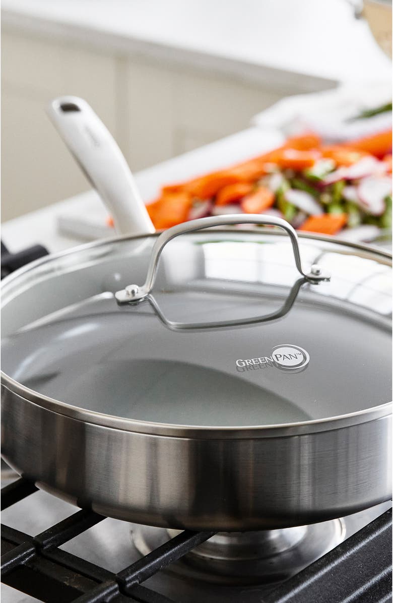 GreenPan Chatham Anodized Stainless Ceramic Nonstick Sauté Pan with Glass Lid, Alternate, color,
