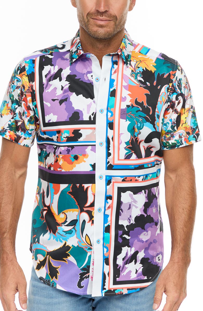 Robert Graham Duvail Print Short Sleeve Shirt, Main, color,