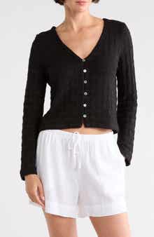 Madewell Basket Weave Knit Bell-Sleeve Button-Up Shirt