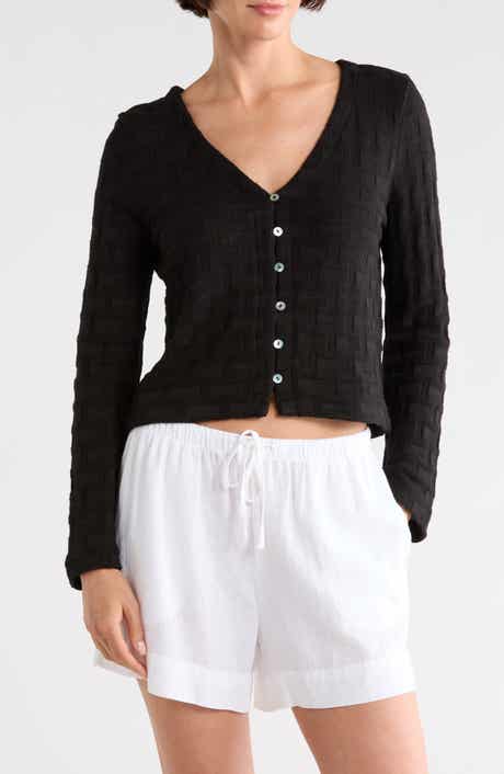 Madewell Basket Weave Knit Bell-Sleeve Button-Up Shirt