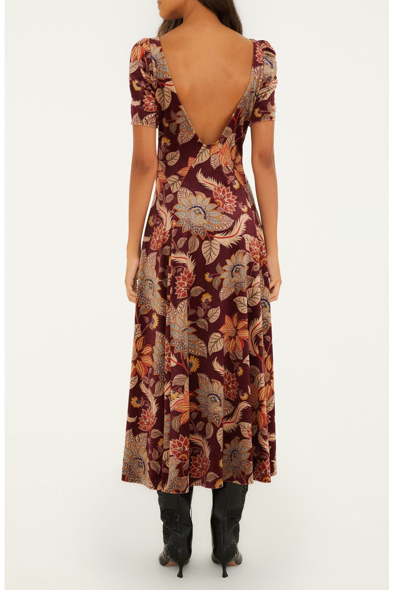 Delhi Floral Stretch Velvet Midi Dress, Alternate, color, DELHI FLORAL BURGUND