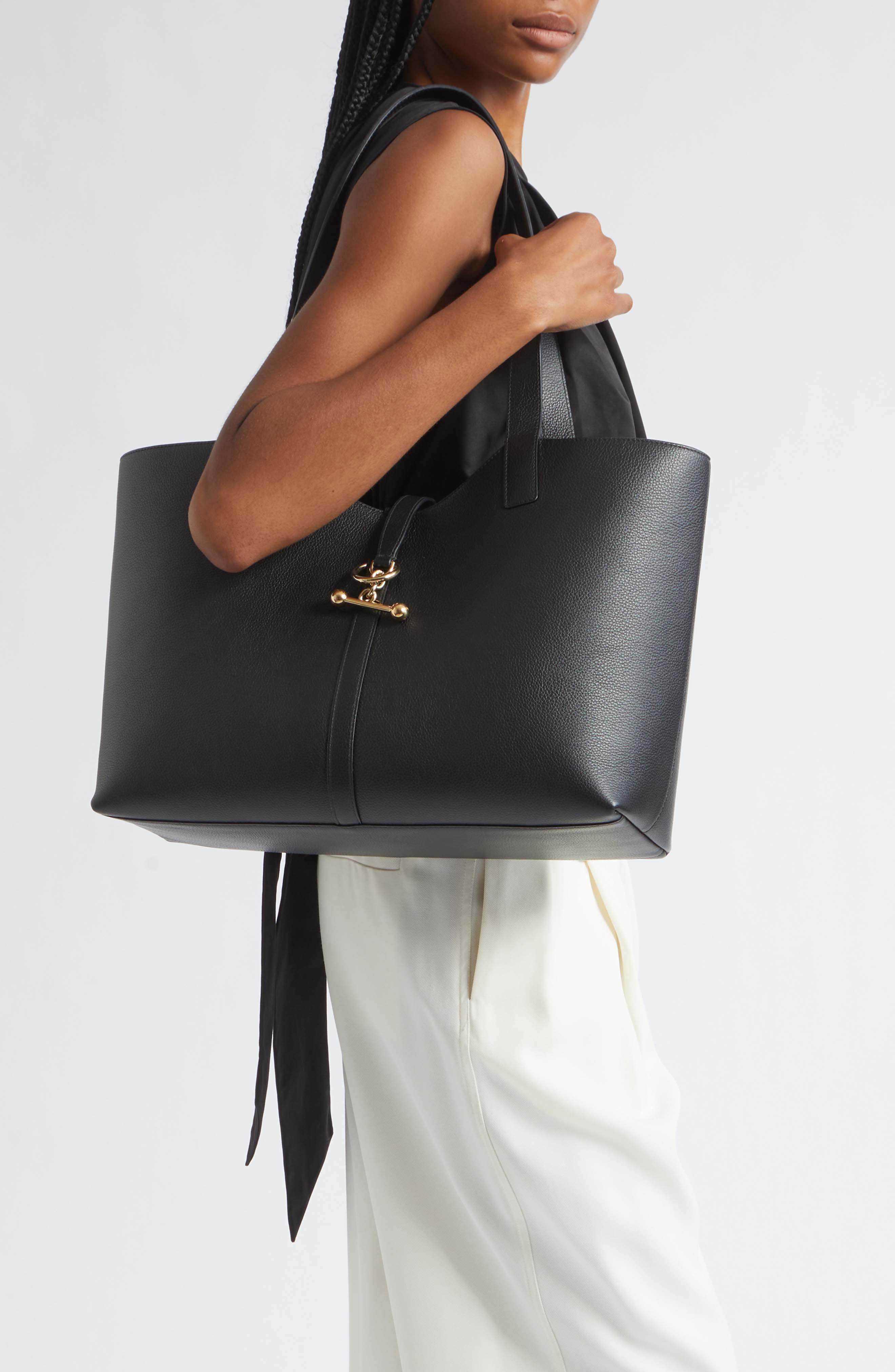 Kite Grain Leather Tote, Alternate, color, BLACK