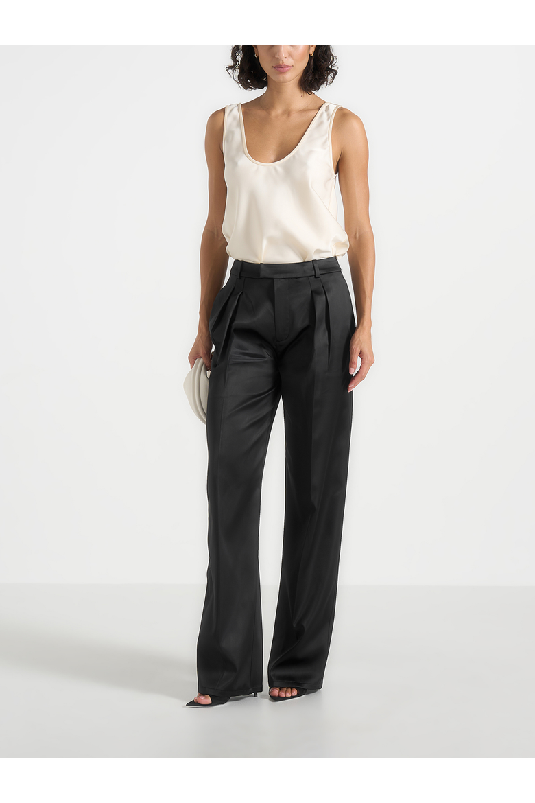 Mathilda Satin Scoop Neck Open Back Tank Top, Alternate, color, Ivory