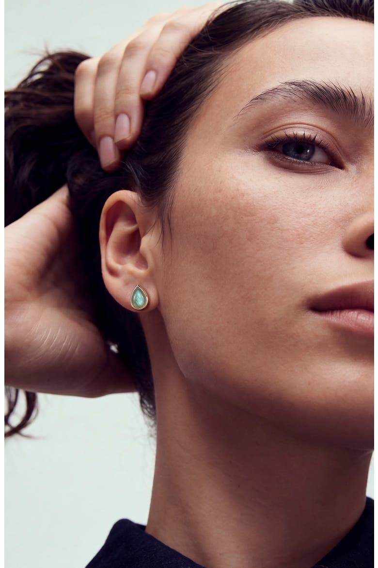 14k Gold Plated Pear Labradorite Stud Earrings, Alternate, color, GREEN/ GOLD