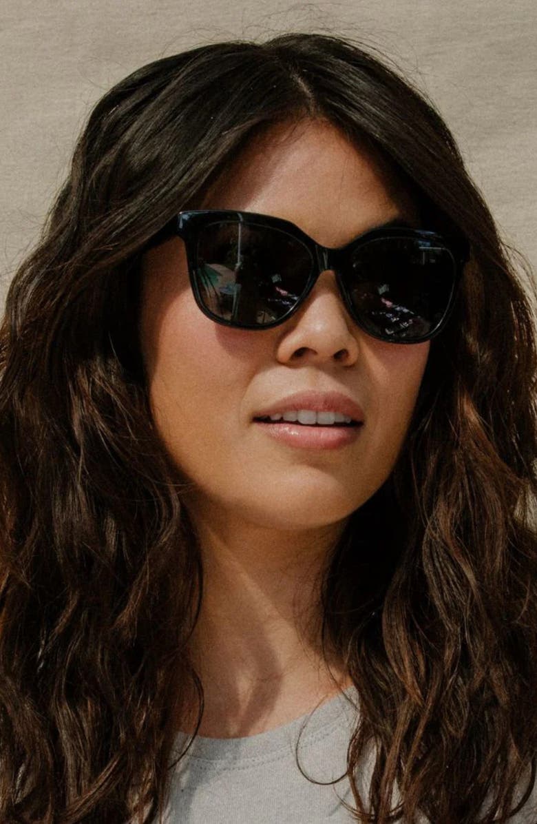 Mohala Eyewear Mahina 56mm Medium Bridge Wide Width Polarized Cat Eye Sunglasses, Alternate, color, Black Lava / Gray Lenses