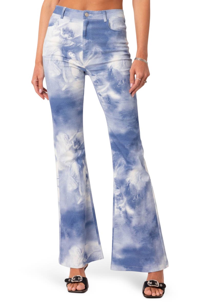 EDIKTED Saint Printed Flare Jeans, Main, color, 