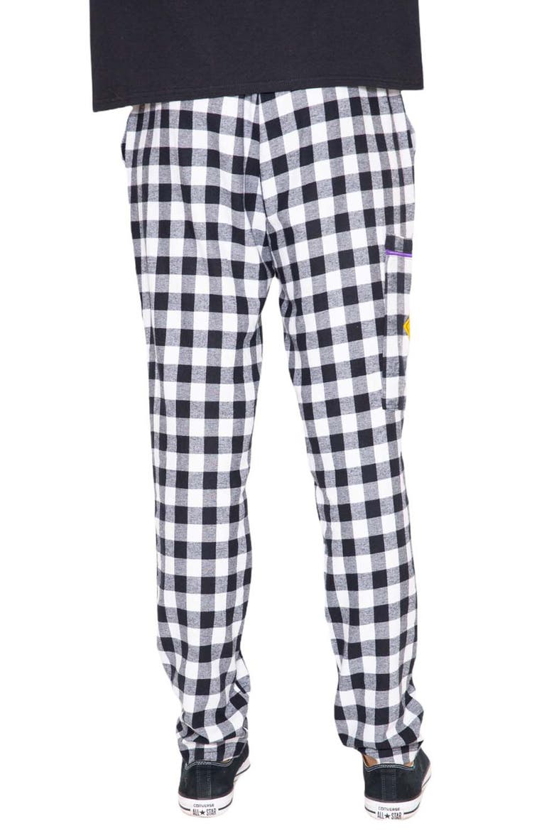 Zip Stash Check Cotton Flannel Pants, Alternate, color, BLACK/ WHITE