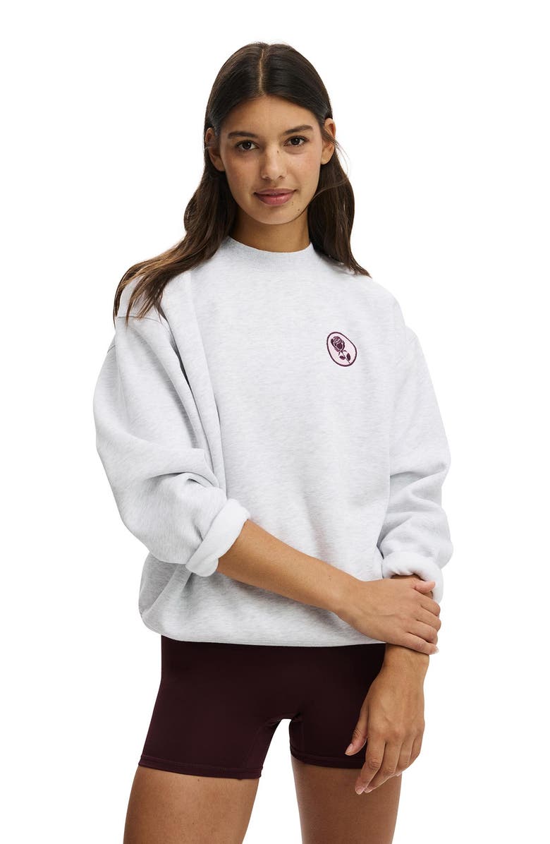 COTTON ON BODY Women's Active Plush Graphic Crew Sweatshirt, Main, color, Cloudy Grey Marle Bw Club