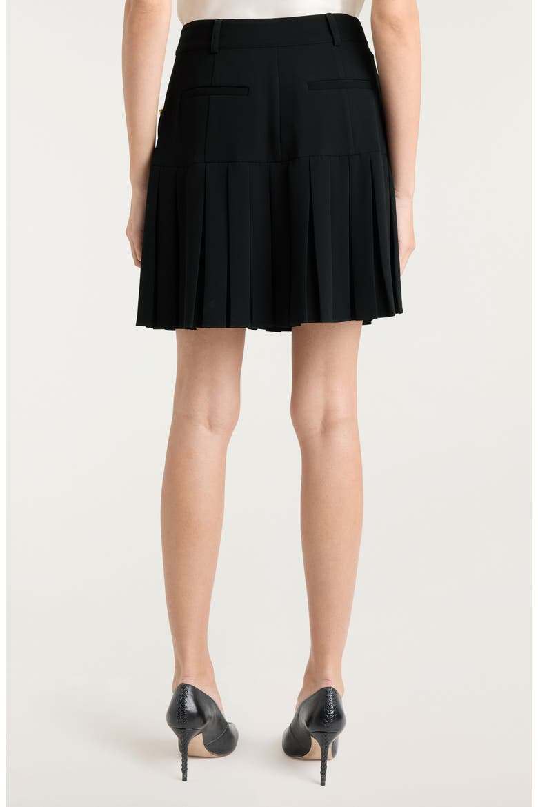 Brooch Embellished Pleated Miniskirt, Alternate, color, BLACK