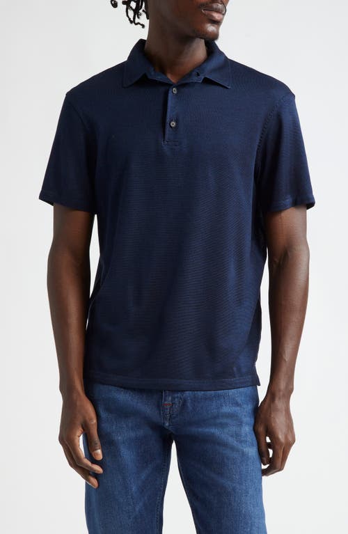 ISAIA Silk Piqué Polo in Blue Scuro 