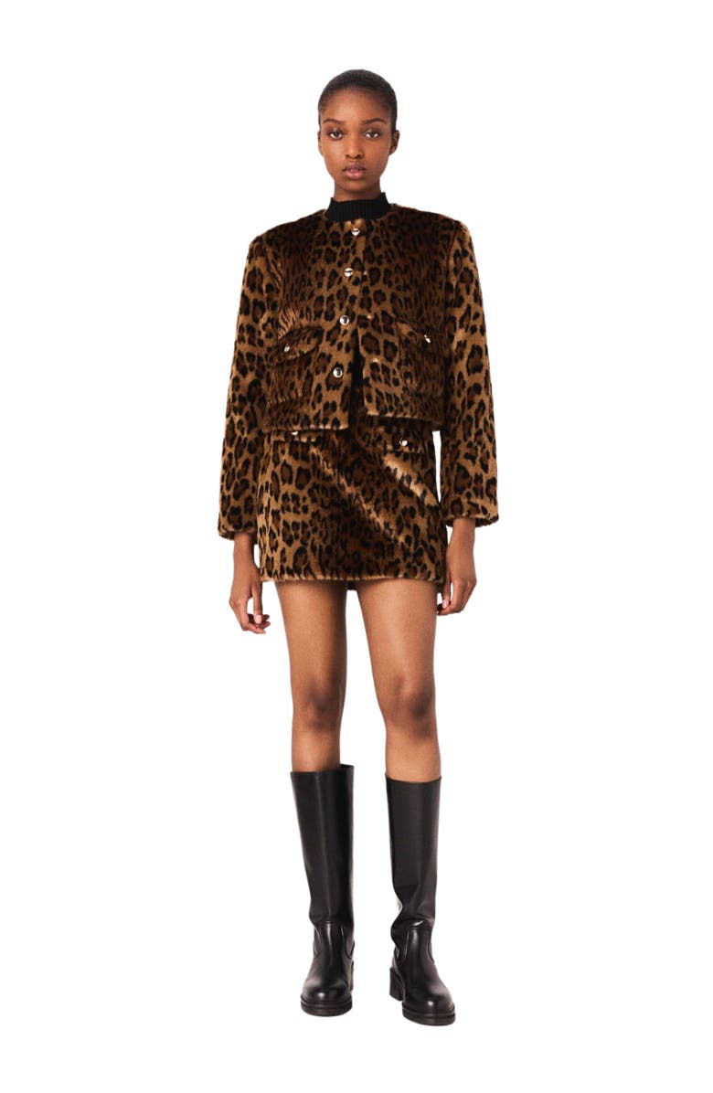 maje Leopard faux fur jacket, Alternate, color, Big Leopard Print